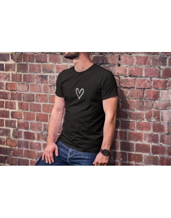 Unisex Bisiklet Yaka Baskılı Oversize T-Shirt - Siyah