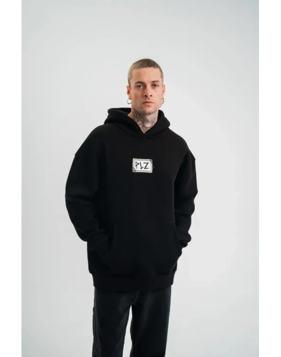Unisex Kapşonlu Uzun Kol Patchli Nakışlı SweatShirt - Siyah