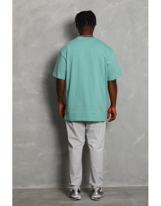Unisex Oversize Düz Bisiklet Yaka T-Shirt - Mint Yeşili