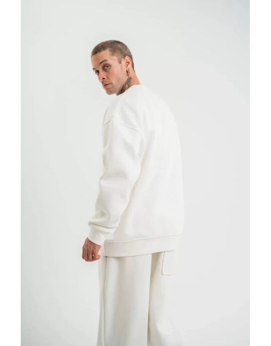 Uzun Kol Bisiklet Yaka Basic SweatShirt - Beyaz