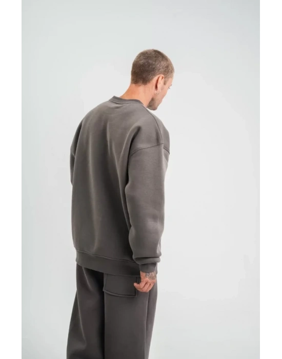 Uzun Kol Bisiklet Yaka Basic SweatShirt - Füme