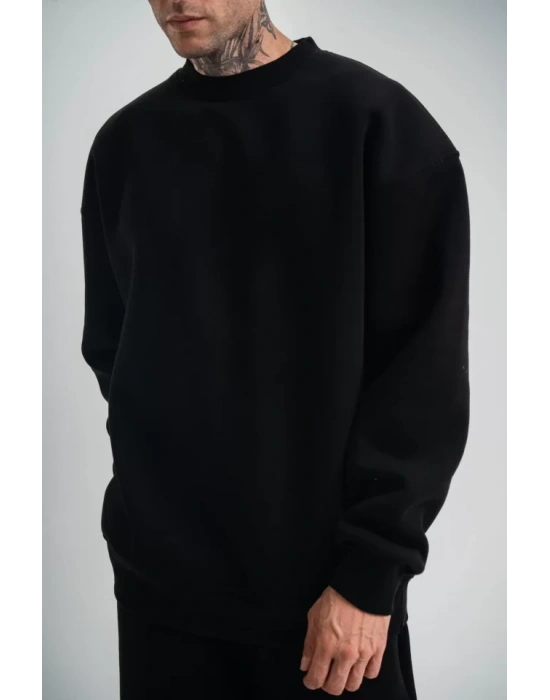 Uzun Kol Bisiklet Yaka Basic SweatShirt - Siyah
