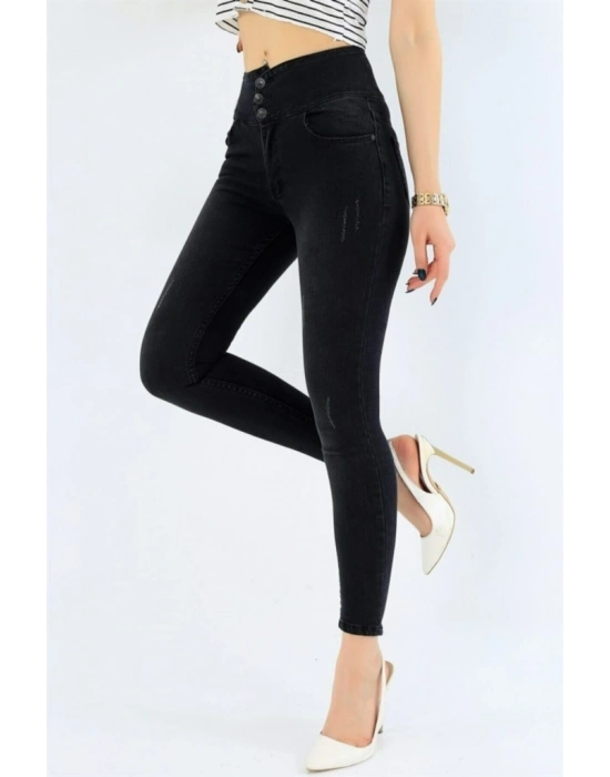Yüksek Bel Likralı Jean Pantolon 90 Cm