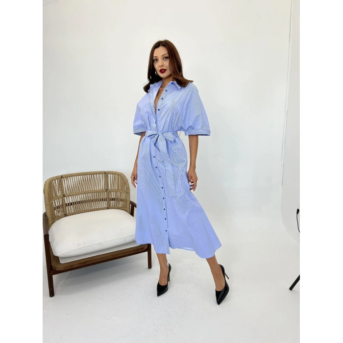 5318 ELBİSE-MAVİ BEYAZ ÇİZGİLİ