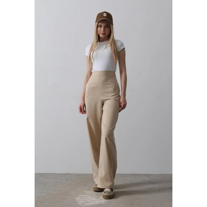 Beli Yarım Lastikli Palazzo Pantolon - Camel