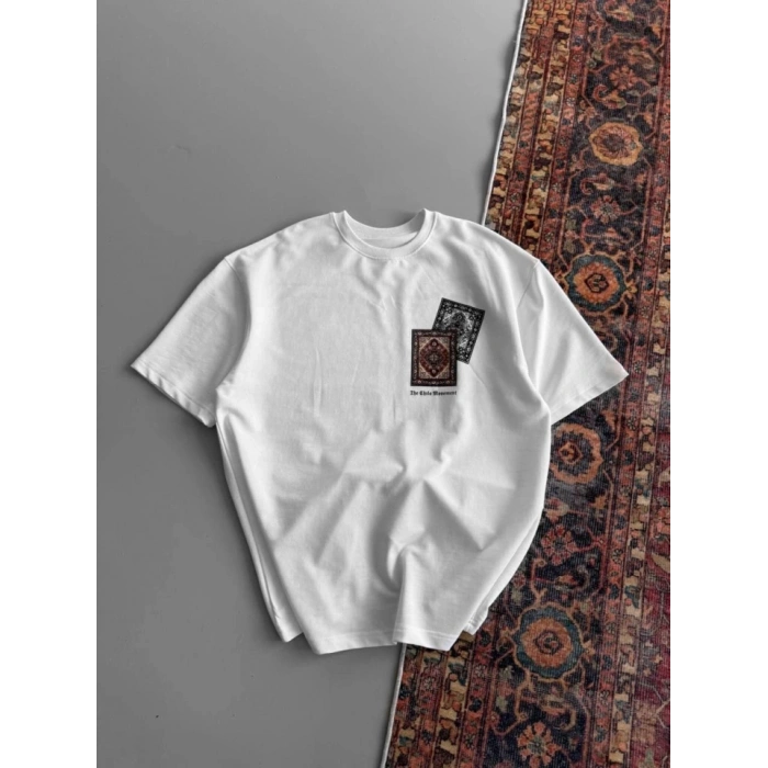 Erkek Baskılı Oversize T-shirt - Beyaz
