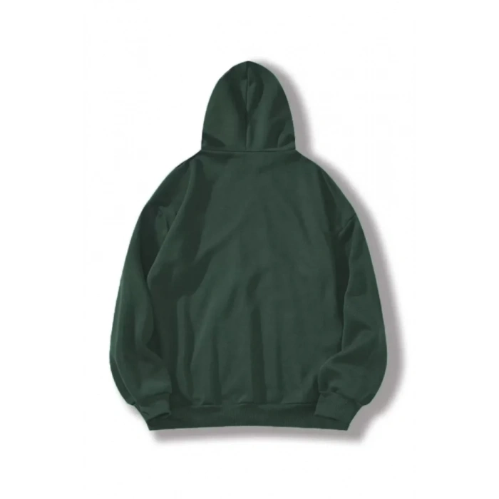 Erkek Düz Kapüşonlu Sweat - Koyu Yeşil