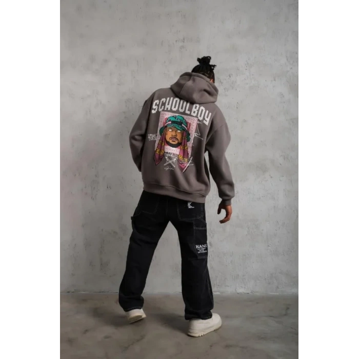 Erkek SCHOOL BOY Baskılı Kapüşonlu Sweat - Gri