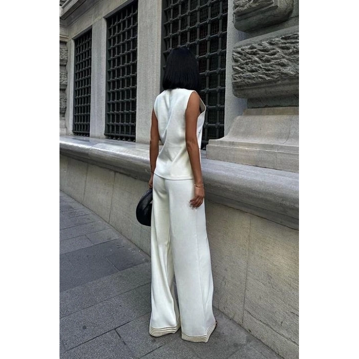Paulo Gold Düğmeli Yelek Pantolon Takım 9976