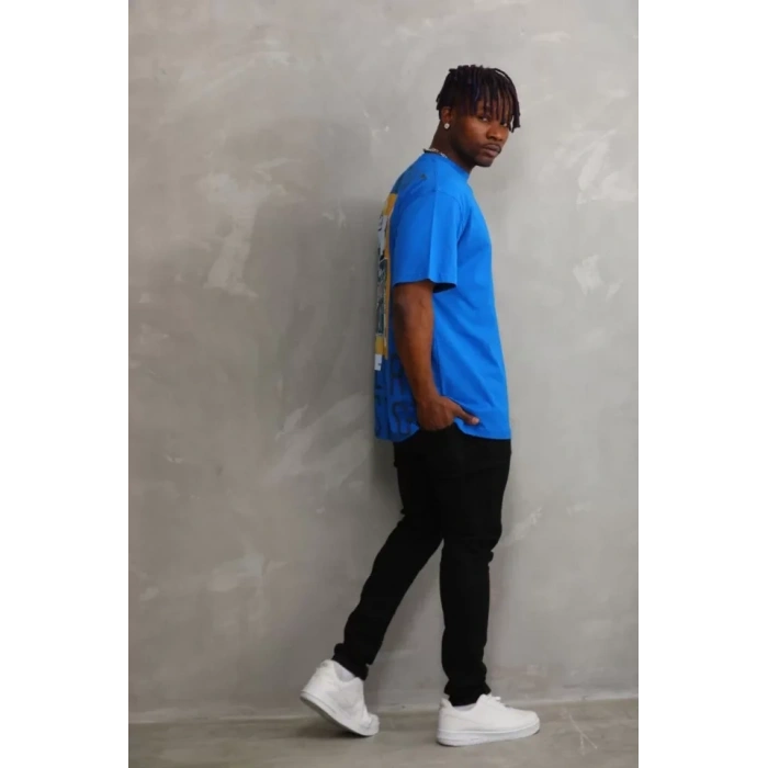 Unisex Baskılı Oversize T-Shirt - Mavi