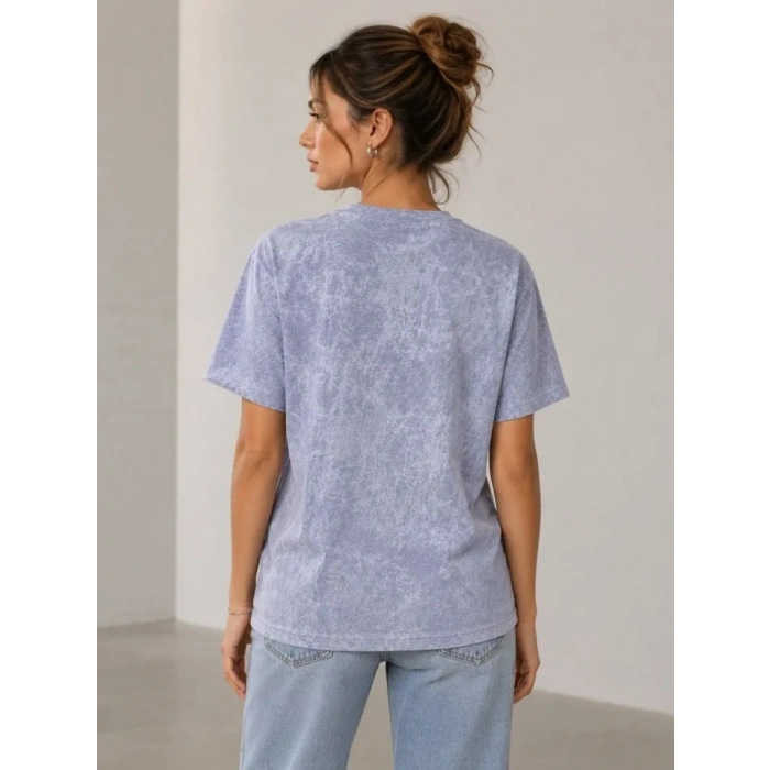 Yıkamalı Washed Effect Tişört Bisiklet Yaka Sokak Stil Kısa Kol T-Shirt - Gri