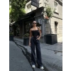 Arkadan Yırtmaçlı Jeans Kot Palazzo Pantolon - Siyah