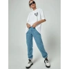 Bisiklet Yaka Baskılı Oversize T-Shirt - Beyaz