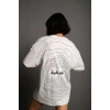Bisiklet Yakalı Sırt Baskılı Oversize T-Shirt - Beyaz