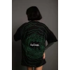 Bisiklet Yakalı Sırt Baskılı Oversize T-Shirt - Siyah