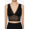 Dantel Bralet Crop Sütyen V Yaka Askılı Şık Esnek Rahat - Siyah