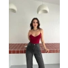Derin Dekolte Askılı Body Sırt Dekolteli Şık Kolsuz Yazlık Bodysuit - Kırmızı