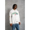 Erkek Baskılı Kapüşonlu Sweatshirt - Beyaz