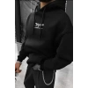 Erkek Baskılı Kapüşonlu Ve Kordon İpli Sweat - Siyah