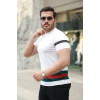Erkek Bisiklet Yaka Bel Ve Kol şerit Desenli Kısa Kollu Tişört