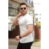 Erkek Bisiklet Yaka çizgi Desenli Ribanalı Kısa Kollu Tshirt