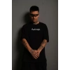 Erkek Bisiklet Yakalı Sırt Baskılı Oversize T-Shirt - Siyah
