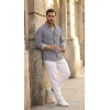 Erkek Dikey Çizgili Yarım Oversize Gömlek