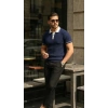 Erkek Düğme Yakalı Kontrast Yaka Triko Tişört