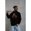 Erkek Eldiven Baskılı Kapüşonlu Sweat - Siyah