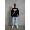 Erkek Güvercin Baskılı Sweatshirt - Siyah
