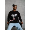 Erkek Güvercin Baskılı Sweatshirt - Siyah
