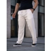 Erkek Keten Cepli Çıma Dikişli Jogger Buggy Pantalon Rahat Kalıp - Beyaz