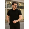 Erkek Kısa Kollu Yakalı çizgi Desenli Triko Bluz