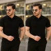 Erkek Kısa Kollu Yakalı çizgi Desenli Triko Bluz