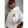 Erkek Kordonlu Maske Baskılı Kapüşonlu Sweat - Beyaz