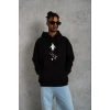 Erkek Nihilist Penguen Temalı Oversize Kapüşonlu Sweatshirt - Siyah