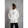 Erkek Ön Arka Baskılı Kapşonlu Sweat - Beyaz