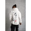Erkek Şapkalı Güvercin Baskılı Kapşonlu Sweat - Beyaz