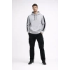 Erkek Şeritli Kapüşonlu Sweatshirt Oversize 3 Iplik Pamuklu - Beyaz