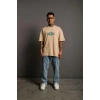 Erkek Sırt Baskılı T-shirt - Bej