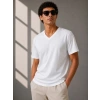 Erkek V Yaka Basic Tişört Kısa Kol Yazlık Regular Fit T-Shirt - Beyaz