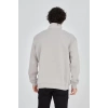 Erkek Yarım Fermuarlı Baskılı Sweat - Boyalı Gri
