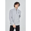Erkek Yarım Fermuarlı Baskılı Sweat - Gri