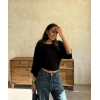 Kadın Kayık Yaka Yarasa Kol Dökümlü Kısa Bluz