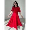 Kadın Kısa Balon Kollu Bisiklet Yaka Geniş Kesim Janjan Krep Elbise