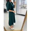 Kadın Kısa Kollu Bisiklet Yaka Fiyonk Broşlu Midi Janjan Krep Elbise