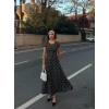Kadın Kısa Kollu Bisiklet Yaka Puantiyeli Maksi örme Krep Elbise