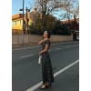 Kadın Kısa Kollu Bisiklet Yaka Puantiyeli Maksi örme Krep Elbise