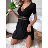 Kadın Kısa Kollu Kruvaze Yakalı Belden Dantelli Kaşkorse Elbise