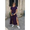 Kadın Kısa Kollu Sırt Dekolteli Yırtmaç Detaylı Viskon Elbise